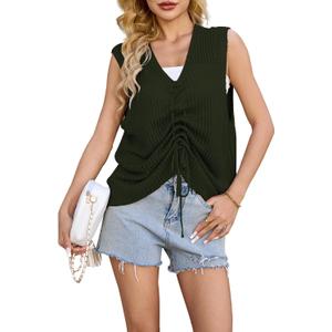 Cakulo Beach Cover Ups for Women Summer Crochet Tops 2025 Hollow Out V Neck Sleeveless Sweater Vest (Green, L)