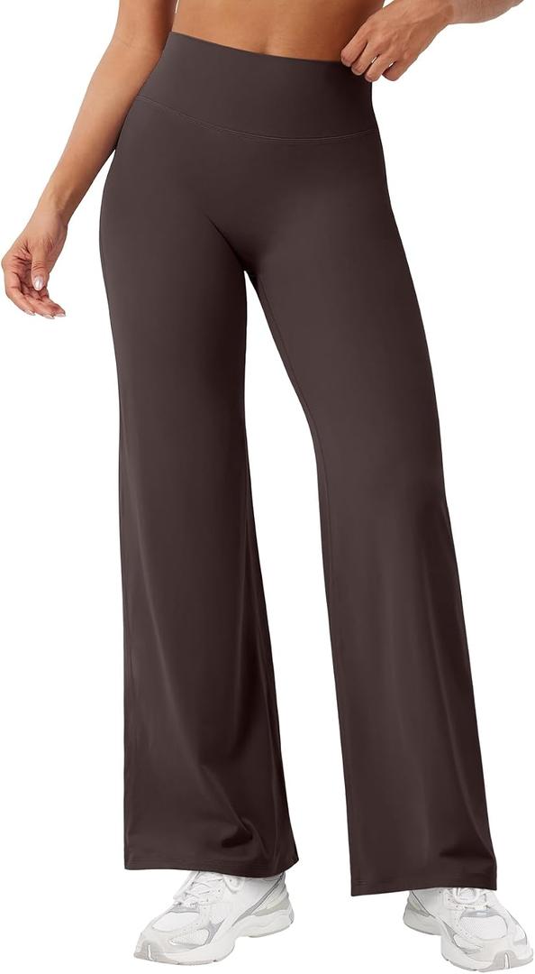 YEOREO Workout Leggings Womens No Front Seam Straight Leggings High Waist Buttery Eddiy Gym Yoga Pants, 29" inseam, Small, Dark Brown