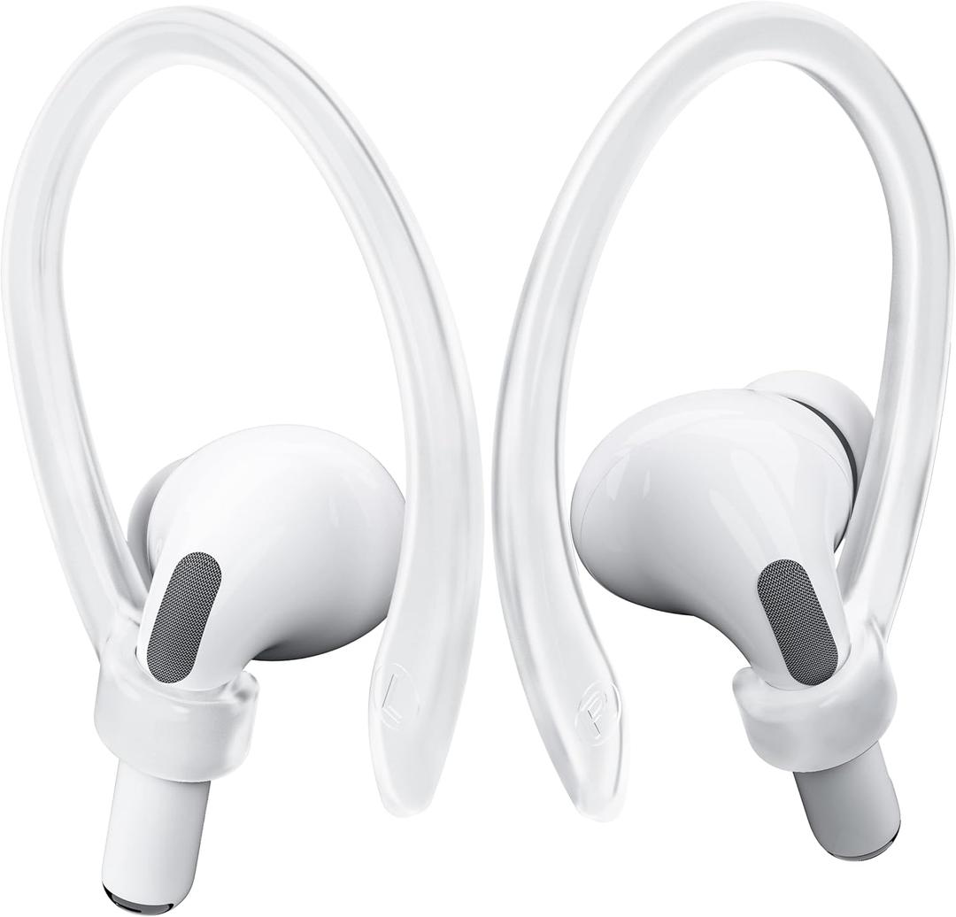 2 Pairs AirPods Ear Hooks for AirPods Pro 2, AirPods Pro, AirPods 4, 3, 2 & 1, Upgraded Anti Slip Sports Clip Hooks for AirPods 1, 2, 3, 4,Pro, Pro 2  Transparent