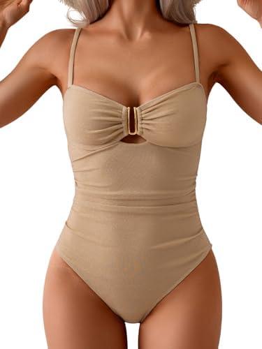 Eomenie One Piece Swimsuit for Women Tummy Control Ruched Bathing Suit Cutout U Wire Swim Suits, Size XL