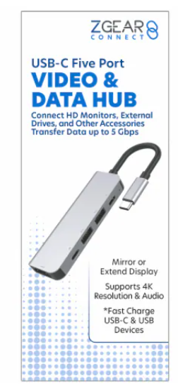 Zgear 5 Port USC C to 2 C & 2A With 1 HDMI