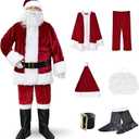 UDYR Christmas Santa Claus Suit, kids Santa Costume Beard, Xmas Classic Flannel Cosplay Clothes, 11-12 Years