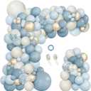 150Pcs Dusty Baby Blue Balloon Arch Garland Kit, Sand White Slate Fog Pastel Baby Blue Balloons Metallic Gold for Boy Baby Bridal Shower Birthday Wedding Party Decorations