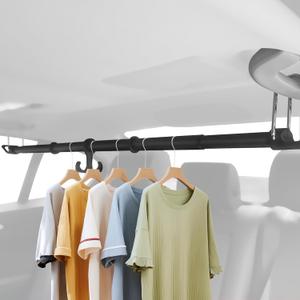 Elantrip Car Clothes Hanger Bar for SUV & Trucks, 34"-70" Extra Long, Heavy-Duty Iron Tube with Full Rubber Sleeve, No-Slip Garment Rack for Travel & Business Suits (Black)