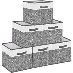 homyfort 12x12 Cube Storage Bins - Fabric Organizers and Storage, Collapsible Storage Basket for Shelves, Closet, Nursery, Set of 6 (White collage gray)