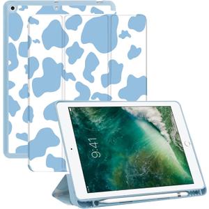 Compatible with iPad 9th/8th/7th Generation Case(2021/2020/2019),10.2 inch with Pencil Holder, Auto Sleep/Wake Cover for Girls Women-Blue Cow Pattern Western
