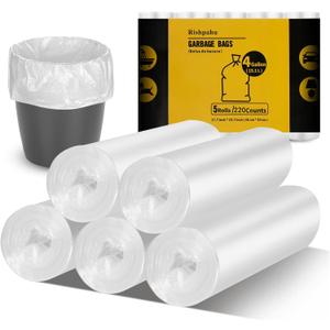 220Counts Small Trash Bags 4 Gallon, Flexible & Durable Small Garbage Bags, Unscented & Easy Tearing 4 Gallon Trash Bag for Kitchen, Bathroom, Bedroom, Office, Transparent,0.3Mil
