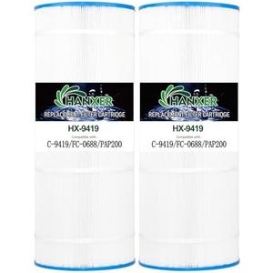 HANXER® Pool Filter Replaces for C-9419, Filbur FC-0688, 931-220, PAP200, SP200, Clean and Clear 200, CC200, Ultral-C5, PP-C5, 10201, 200 Sq.Ft Swimming Pool Filter Cartridge, 2 Pack