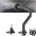 monTEK Single Monitor Arm with USB A/C, Ultrawide Monitor Stand for 17 to 57 Inch Curved Screen, Holds 59.4 lbs, Adjustable Gas Spring Arm, 75/100 VESA Mount, Clamp & Grommet Desk Mount, Black