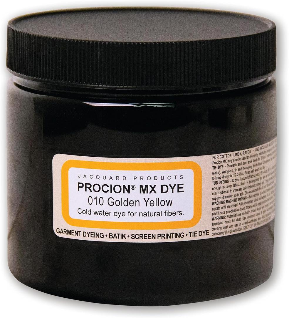 Jacquard Procion MX Tie Dye Powder Golden Yellow, 8 Ounce Jar for Fabric and Clothing | Permanent and Washfast