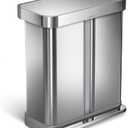 simplehuman 58 Liter/15.3 Gallon Step Can Liner Pocket, Brushed Stainless Steel Dual Compartment Recycler