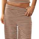 Womens Striped Tube Top Low Waist Wide Leg Pants Set Summer Beach Fashion Trendy Two Piece Y2K Outfits (Medium, Coffee Brown)