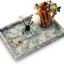 Marble Bathroom Tray,Pure Natural Vanity Tray,Marble Tray for Kitchen Counter Non-Ceramic/Non-Resin,Stone Trays 12 x 8 inch Cyan Green