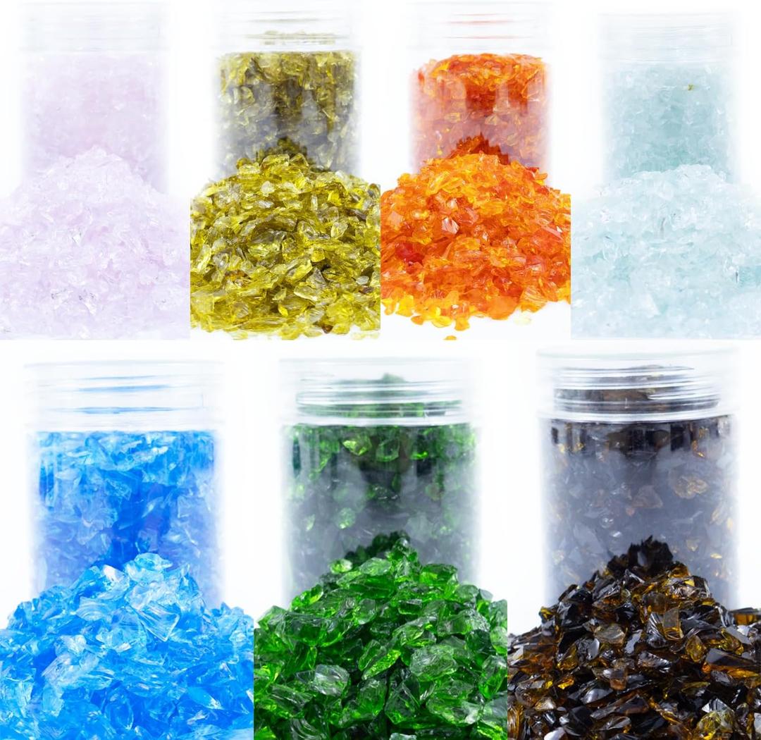 Crushed Glass Set of 7,Broken Glass Stones,1-3mm (Multicolor-e)