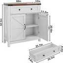 Farmhouse Storage Cabinet with 2 Doors, White Kitchen Cabinet with Walnut Countertop, Freestanding Floor Storage Cabinets Hutch Cupboard