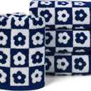 Jacquotha Hand Towels for Bathroom Navy Blue & White - Checkered Floral Decorative Hand Towel Set of 4, 100% Cotton, 13x29 Inches