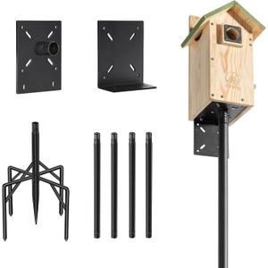 77 Inch Heavy Duty Smart Bird Feeder Pole for Outdoors with 5-Prong Base and 2 Plates, 1-inch Dia Rust-Proof Metal Wild Bird Feeder Stand/Post, Adjustable Birdhouse Pole, Weather Station Mounting Kit (Black)