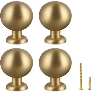 Yiking Soild Brass Cabinet Knobs Heavy Duty Real Brass Dresser Pulls,Brushed Gold Drawer Knob Kitchen Cabinet Pull Modern Small Round Handle Gold Handle for Kitchen Bathroom Furniture 4pcs 1-1/8in