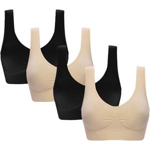Vermilion Bird Women's 3 Pack Seamless Comfortable Sports Bra with Removable Pads (4 Pack:black*2 Beige*2) Vermilion Bird Women's 3 Pack Seamless Comfortable Sports Bra with Removable Pads (4 Pack:black*2 Beige*2)
