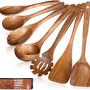 Wooden Utensil Set,WOTTISH 7Pcs Nonstick Wood Spatula,Wooden Kitchen Utensils Set Non Toxic,Wooden Spoons for CookingA07