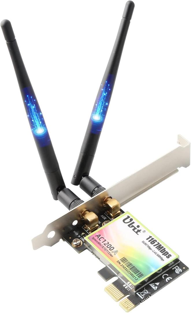 Ubit Pc WiFi Card 11AC1200A Up to 1200 Mbit/s, Wireless Dual-Band Gigabit WLAN Adapter, Pcie WiFi Card for Desktop/PC Gaming