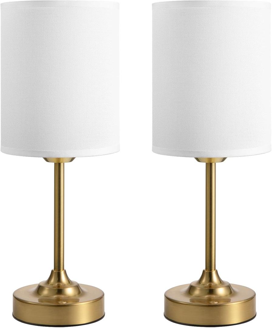 Touch Control Cordlss Table Lamp, USB-C Rechargeable Lamp with Stepless Dimming, 4000mAh Battery Operated Vintage Bedside Lamp for Bedroom, Living Room, Night Light & Emergency Lighting, Brass, 2 Pack