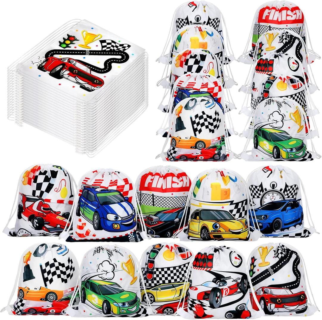 Woanger 20 Pcs Race Car Birthday Party Supplies Race Car Party Favors Gift Bag Racing Drawstring Backpack Truck Candy Treat Bag Goodie Snack Bag for Boys Kids Decoration
