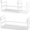 Under Shelf Storage Basket, 2 Pack Heavy-Duty Hanging Baskets Under Cabinet Shelf Organizer, Expandable Add-on Space Saver Kitchen, Pantry, Laundry Room, Slide-in White Shallow Depth