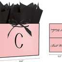 2 x Linelglobal Pink Letter Gift Bag with Handles for Women 12.6" Anniversary Wedding Party Includes Envelope, Card, Wrapping Paper - Initial C, 1 Count