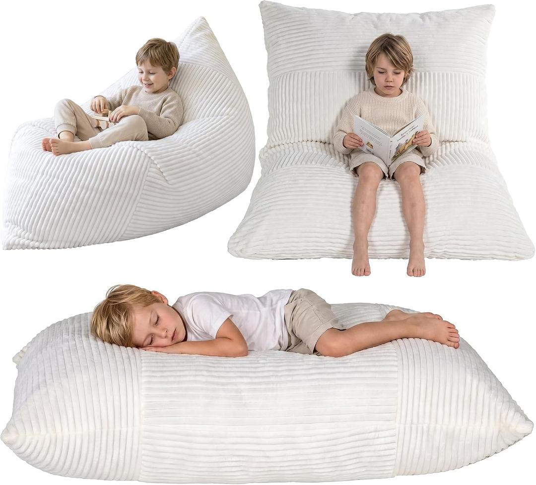 BRINJOY 3 in 1 Kids Bean Bag Chair Bed, Memory Foam Filled Floor Bed Bean Bag Sofa with Removable Washable Cover for Playroom Daycare Bedroom, Lazy Floor Mattress for Boys Girls Ages 3+, 53” x 35.5” x 13.5”
