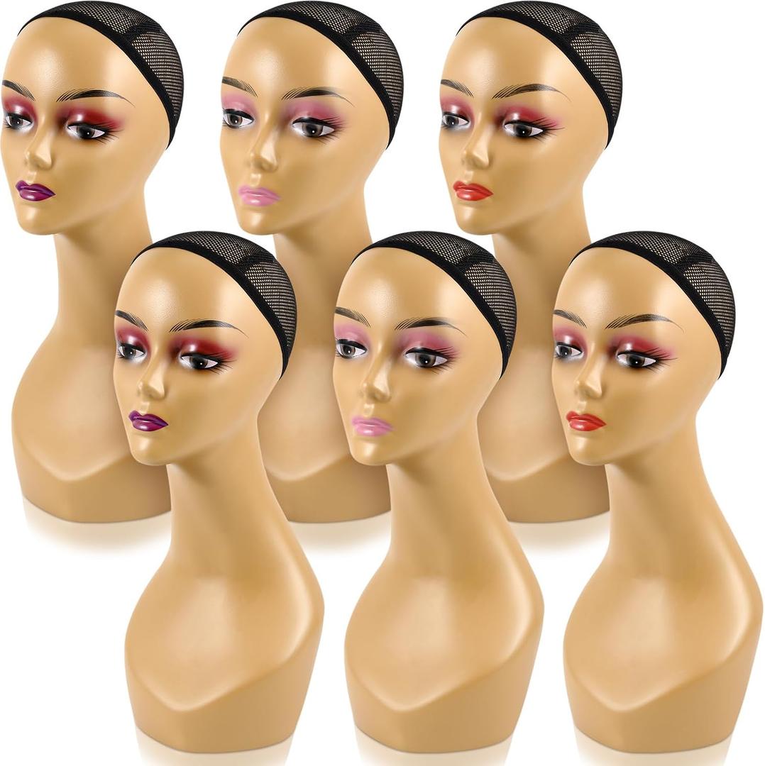 Leinuosen 4 Pcs Female Realistic Mannequin Head for Wigs 19" Lifelike Plastic Manikin Head Display Heads for Sunglasses Earrings Jewelry Display, Beauty Accessories, Brown