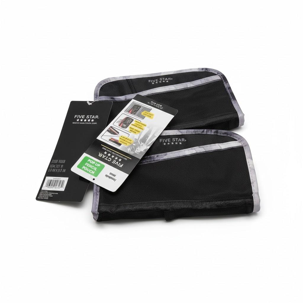 Five Star Pencil Pouch, Pen Case, 3-Pocket Zipper Pouch, Fits 3-Ring Binder, Storage Organizer for Classroom Supplies Earbuds Chargers Cables Makeup, Black/Grey (506420A-ECM)