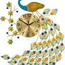 Peacock Wall Clock 25.6 * 29.5in Large Peacock Clock Luxury Wall Clock Silent Digital Wall Watch Clock Hanging Wall Clock for Living Room Bedroom Decor