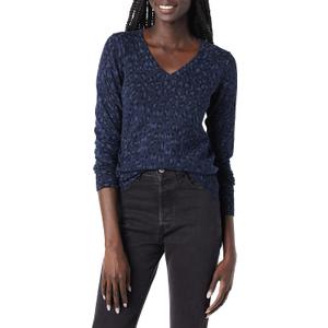 Amazon Essentials Women's Classic-Fit Lightweight Long-Sleeve V-Neck Sweater ( in Plus Size) (X-Large, Black Navy Cheetah)