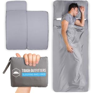 Sleeping Bag Liner - Adult Sleep Sack & Travel Sheets for Hotel - Travel Sleep Sack, Camping Sleeping Bag Liners for Cold Weather (Gray - No Zipper)