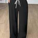 Women's sweatpants with wide leg opening, Size L, BLack