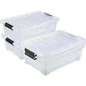 4 Packs 20 Quart Plastic Under Bed Storage Container with Lids and Wheels, Stackable and Nestable Organizer Bins, Flat Storage Box