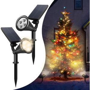 4 LEDs Solar Spot Lights Outdoor, Solar Lights for Outside Waterproof IP65, Auto On/Off Solar Yard Lights, Solar Lights for Tree Garden Christmas Decorations,2 Pack(Warm Light) (4 high-brightness LEDs-Warm Lights)