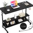 Height Adjustable Standing Desk with Power Outlets, 47" Manual Stand Up Desk with Storage Shelves Small Mobile Rolling Computer Desk Portable Laptop Table with Wheels for Home Office, Black