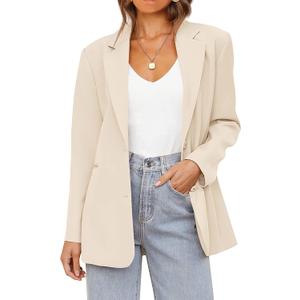 MEROKEETY Blazers for Women Business Casual 2025 Fall Oversized Long Sleeve Lapel Suit Jacket Work Office Blazer (X-Large, Apricot)
