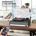 Vinyl Record Player with Built-in Speakers,3 Speed Turntable with Latest Bluetooth 5.3, AUX Input, Headphone Jack, RCA Output and Auto Stop, Mirror Vintage Wooden Black