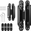 7" 2 pcs Hidden Hinges for Doors Invisible Hinges Concealed Zinc Alloy 180 Degree Swing 3 Way Adjustable Butt Silent Door Hinge 7 x 2.8 x 1 inch (Black