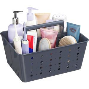 Lifewit Portable Shower Caddy with Handle, 1 Pcs Plastic Shower Caddy Dorm with Holes, Clean Organizer Basket for Bathroom, College, Dorm Room Essentials, Slate Blue