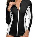ATTRACO Women Long Sleeve UV Shirts Zip Up Rash Guard Athletic Swimsuits White, Size S