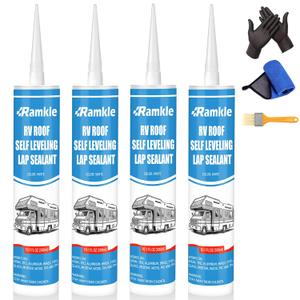 RV Roof Sealant, Self-Leveling Lap Sealant White, RV Caulking for Roofing, Maintenance, Camper & Trailer Roof Leak Repair, 4 Pack