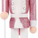 NOLITOY Nutcracker Christmas Decor, 12 Inches Traditional Pink Nutcracker Wooden Soldier Figures for Festival Party Outdoor Xmas