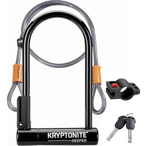 Kryptonite Keeper Bike U-Lock Standard with Braided Steel Cable, Heavy Duty Anti-Theft Bicycle U Lock, 12mm Shackle and 10mm x4ft Length Security Cable with Mounting Bracket and Keys