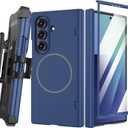 Maxdara for Z Fold 7 Magnetic Case with Belt Clip Holster, [Compatible with Magsafe] [Tempered Glass Screen Protector] [Hinge Protection] Magnet Hard Cover for Samsung Galaxy Z Fold 7 - Blue