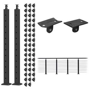 BLIKA 2Pack 42" Level Drilled Cable Railing Posts(Post 41"x2"x2"), Stainless Steel Adjustable Line Post, Metal Deck Railing Posts, Top Mount Black Cable Handrail Posts for Cable Railing Kits, BL01-LP (41")
