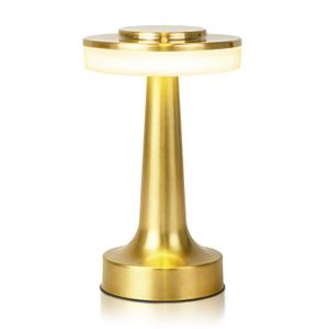 JHPGEOE Cordless Metal Desk Lamp, Touch Sensor Control LED Table lamp,3 Color Stepless Dimmable Battery Powered Lamp for Living Room, Dorm, Home Office(Light Gold)